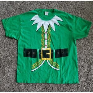 Ugly Christmas Shirt Size Large Dec. 25th ELF Green Short Sleeve Holiday Top 2XL
